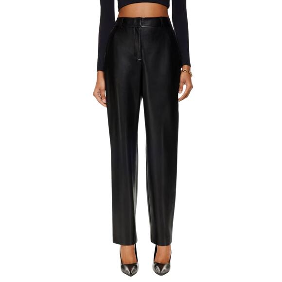 Aritzia Babaton Pants Womens Size 16 Black Command Vegan Leather Straight Leg - Picture 1 of 12